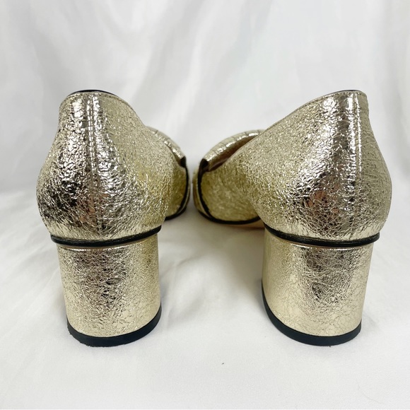 Gucci Marmont Fringe Metallic Leather Loafer Pumps Gold - Picture 7 of 10